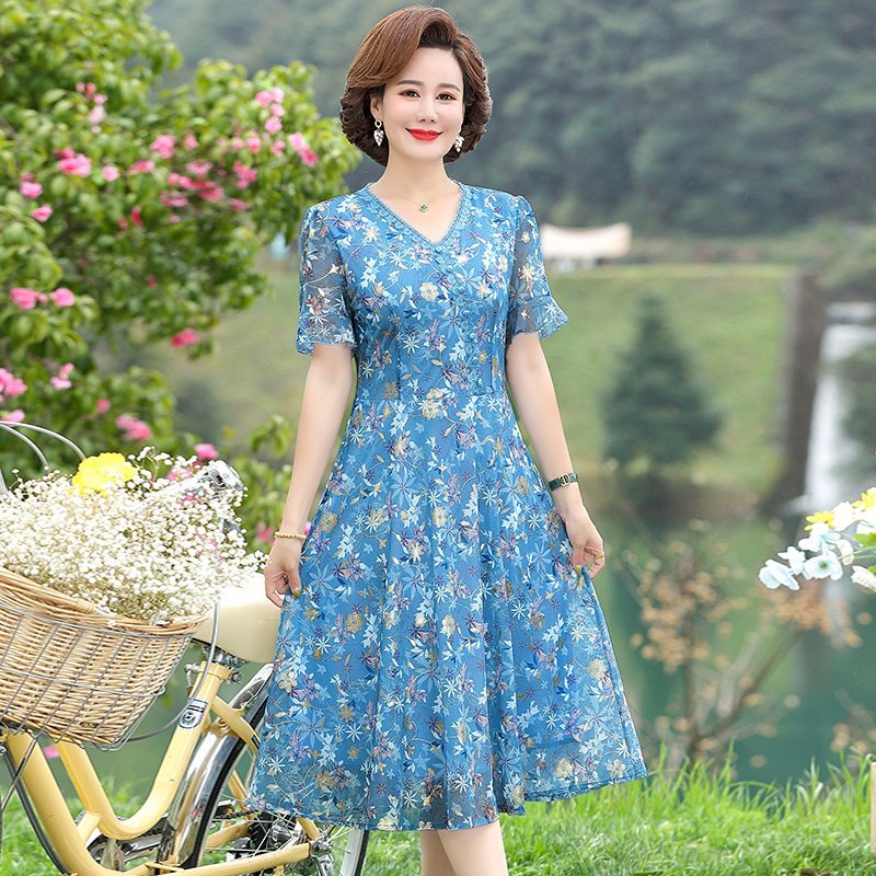 Women Summer Casual Dress Ladi - French Vintage Floral Midi Dress recension och pris