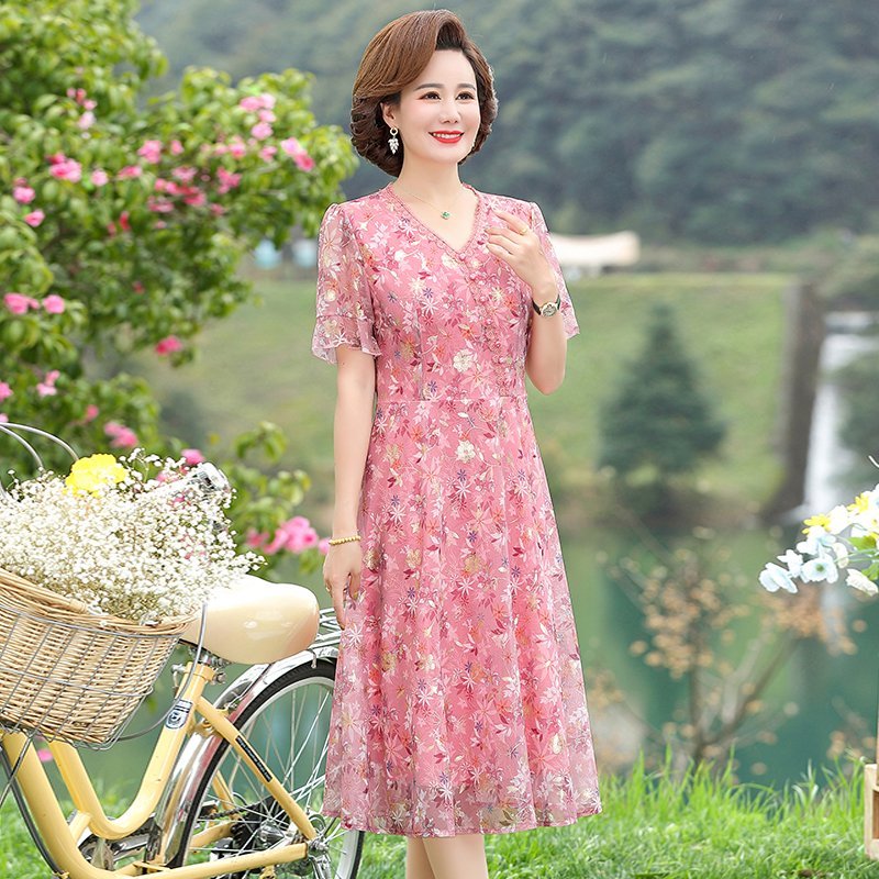 Women Summer Casual Dress Ladi - French Vintage Floral Midi Dress recension och pris