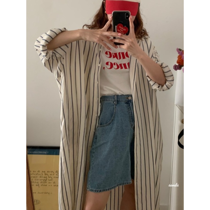 Korean Minimalist Loose Collar - Korean Style A Line Shirt Dress recension och pris