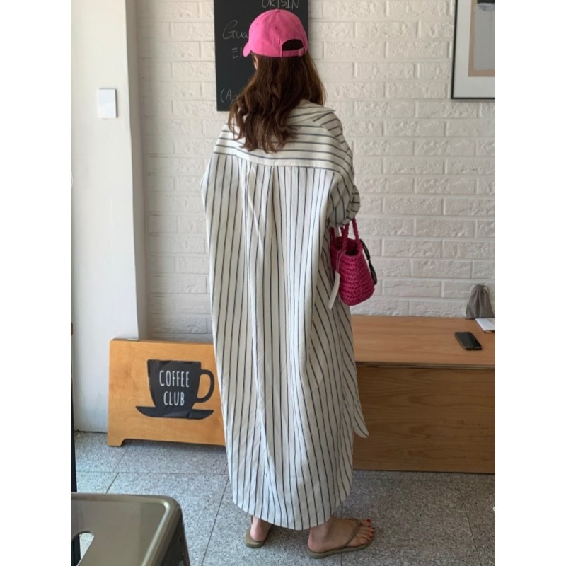 Korean Minimalist Loose Collar - Korean Style A Line Shirt Dress recension och pris