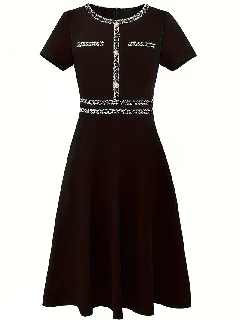 Women Elegant Summer Crew Neck - French Vintage Floral Midi Dress recension och pris