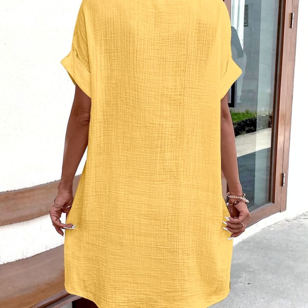 Women V Neck Shirt Dress Summe - Casual Loose Linen Shirt Dress recension och pris